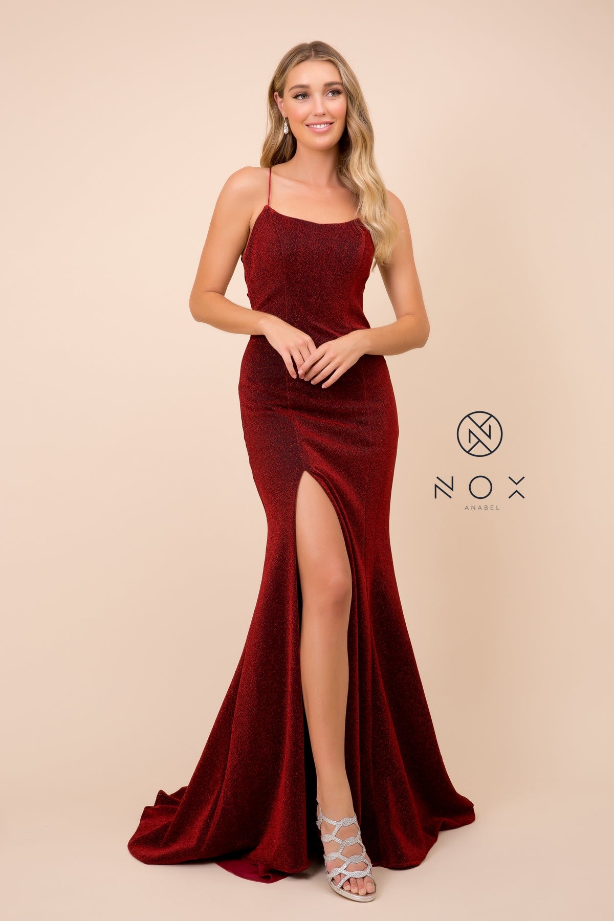 SPAGHETTI STRAPS SCOOP NECK GLITTERY LONG GOWN_R358 BY NARIANNA