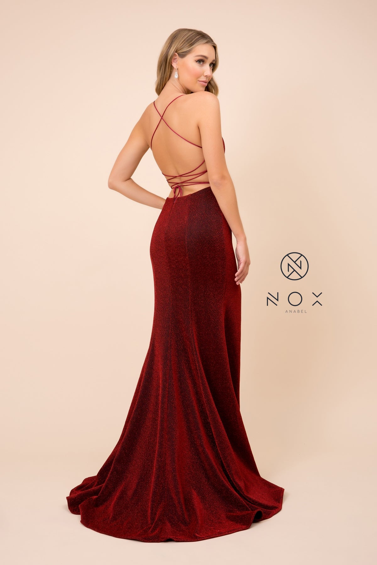 SPAGHETTI STRAPS SCOOP NECK GLITTERY LONG GOWN_R358 BY NARIANNA