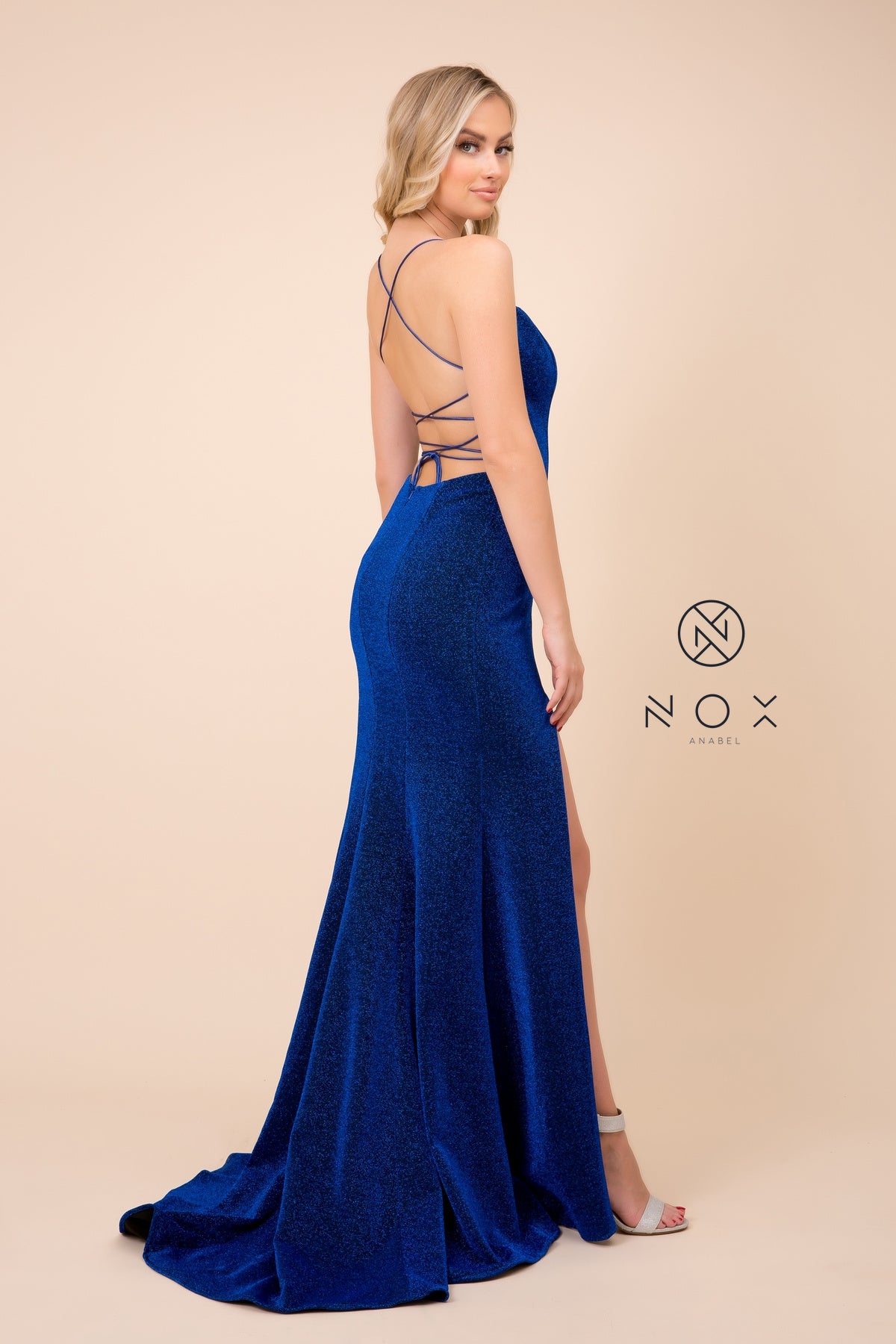 SPAGHETTI STRAPS SCOOP NECK GLITTERY LONG GOWN_R358 BY NARIANNA